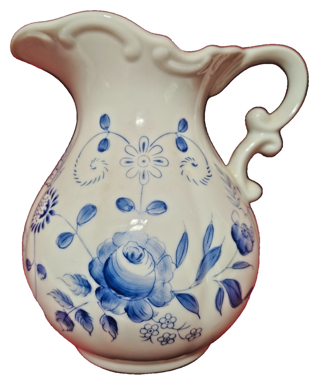White & Blue Floral Small Pitcher Decorator Vase