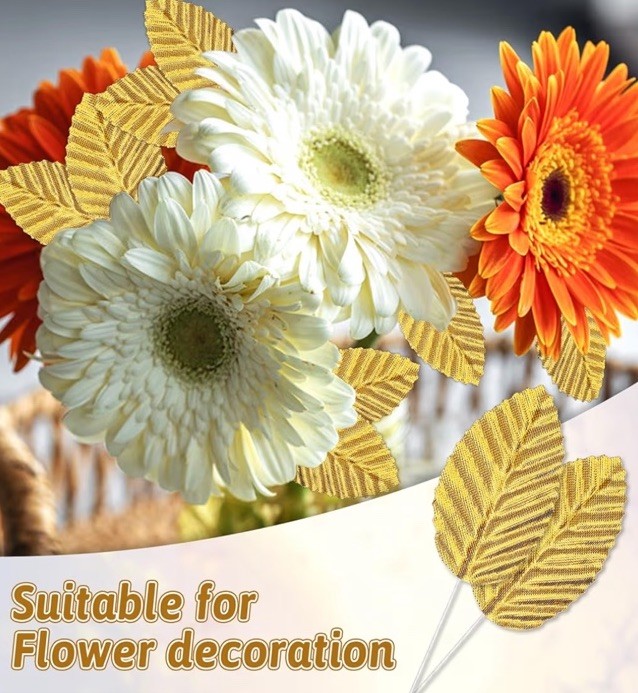 200 Pcs Gold Leaves for Crafts Fake Artificial Rose Leaf DIY Wreaths Wedding