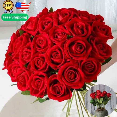 NEW 20Pcs Red Silk Roses Artificial Flowers Realistic Bouquet Home Decor Wedding
