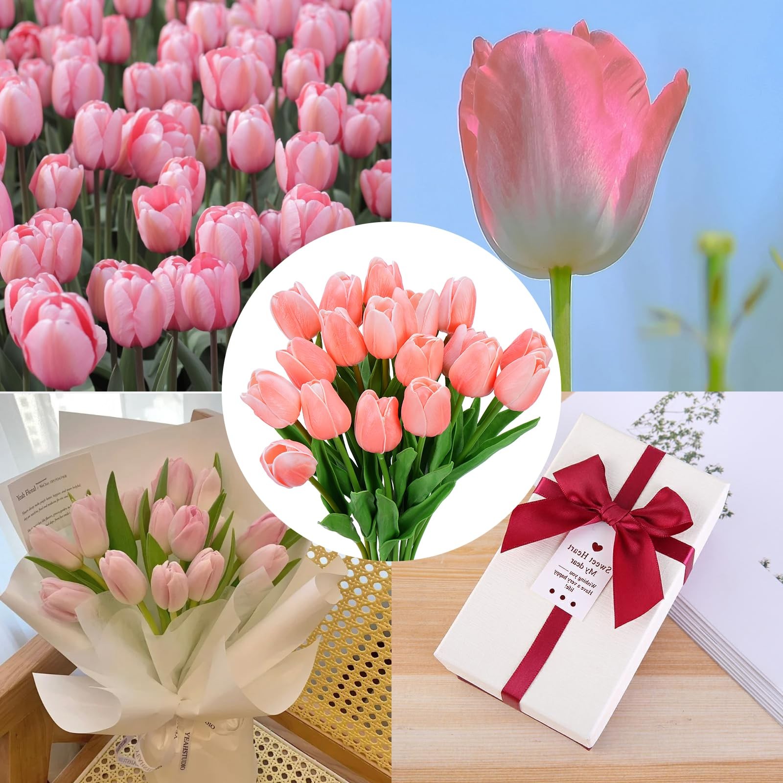 Artificial Tulips Flowers, 20 Pcs Real Touch Latex Fake Tulips for Christmas …