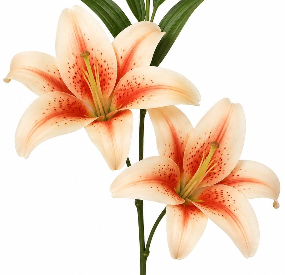 Real Touch Coral Peach Lily Stems Set of 2, Artificial Lily Flowers, Faux Floral