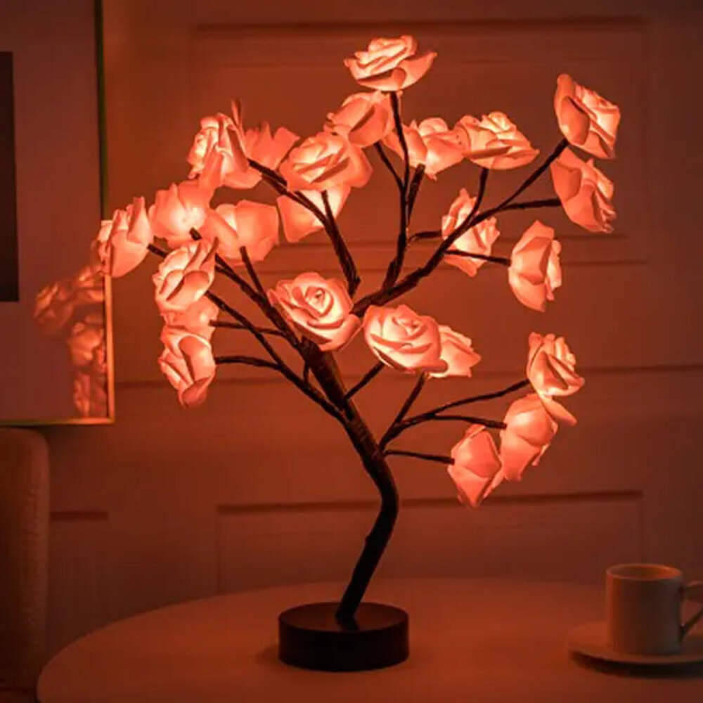 LED Rose Flower Table Lamp USB Fairy Light Tree Christmas Wedding Home Decor