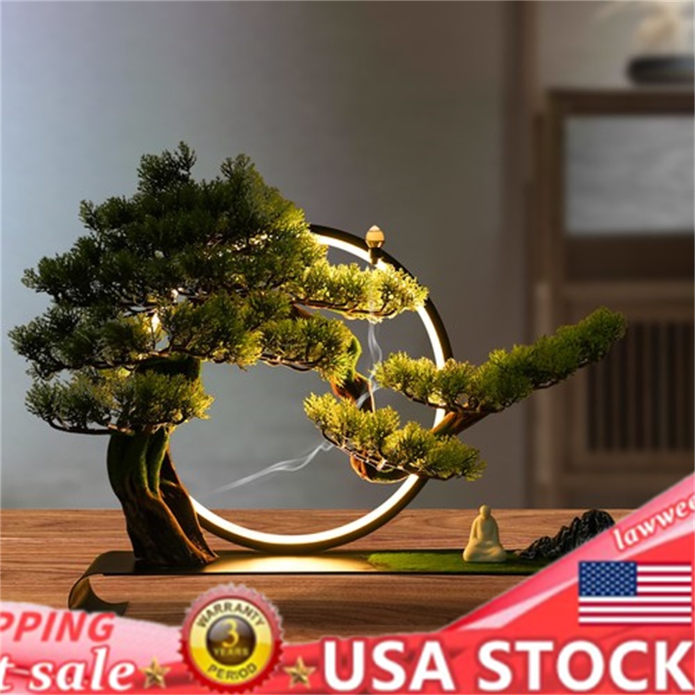 Zen Artificial Pine Tree with Lamp Rings Decoration for Backflow Incense 110V