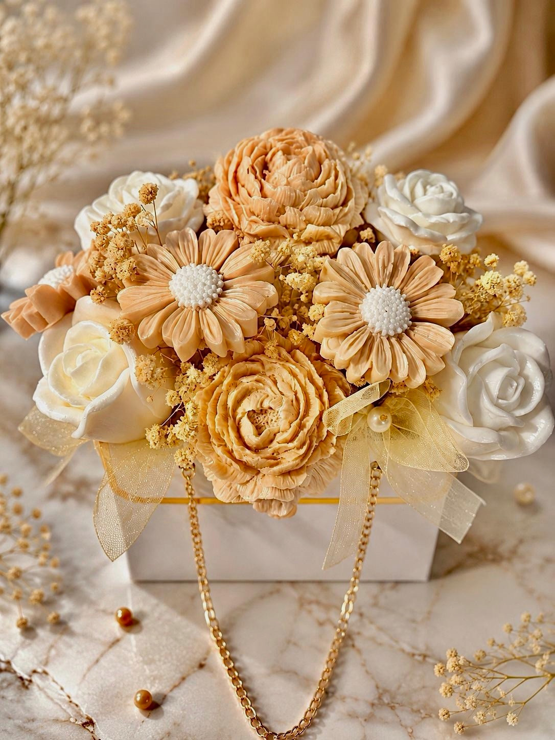 Soap, bouquet of vanilla soap flowers