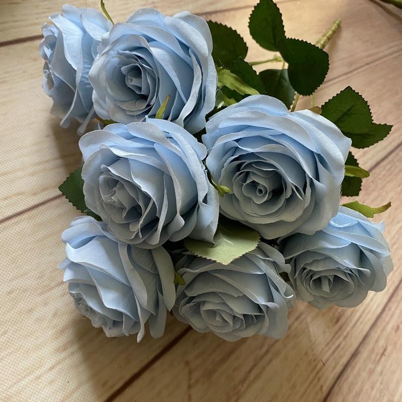 Artificial 9 Head Rose Bouquet Wedding Decoration Silk Flowers Photo Props