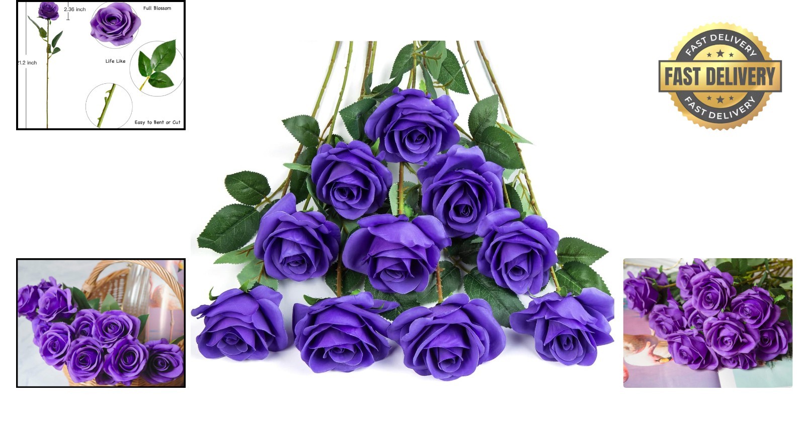 Vibrant Purple Silk Roses – 10PCS Durable Faux Flowers for Stylish Arrangements