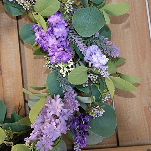 18”Artificial Flower Eucalyptus Leaves Wreath Rustic Farmhouse Purple