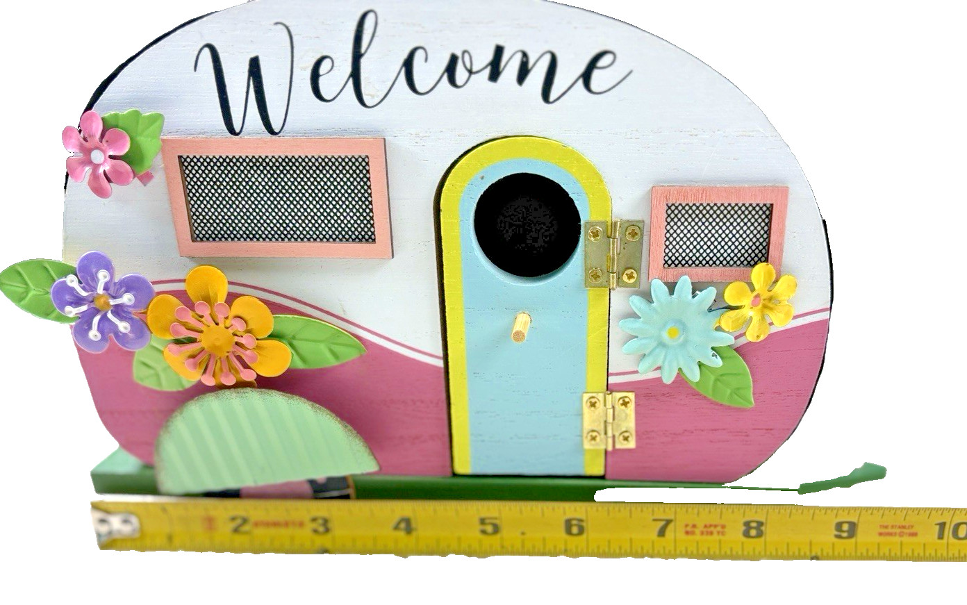 Retro Style Flowered Camper Bird House 6x10x3″ Wood & Metal Not Weather Resist