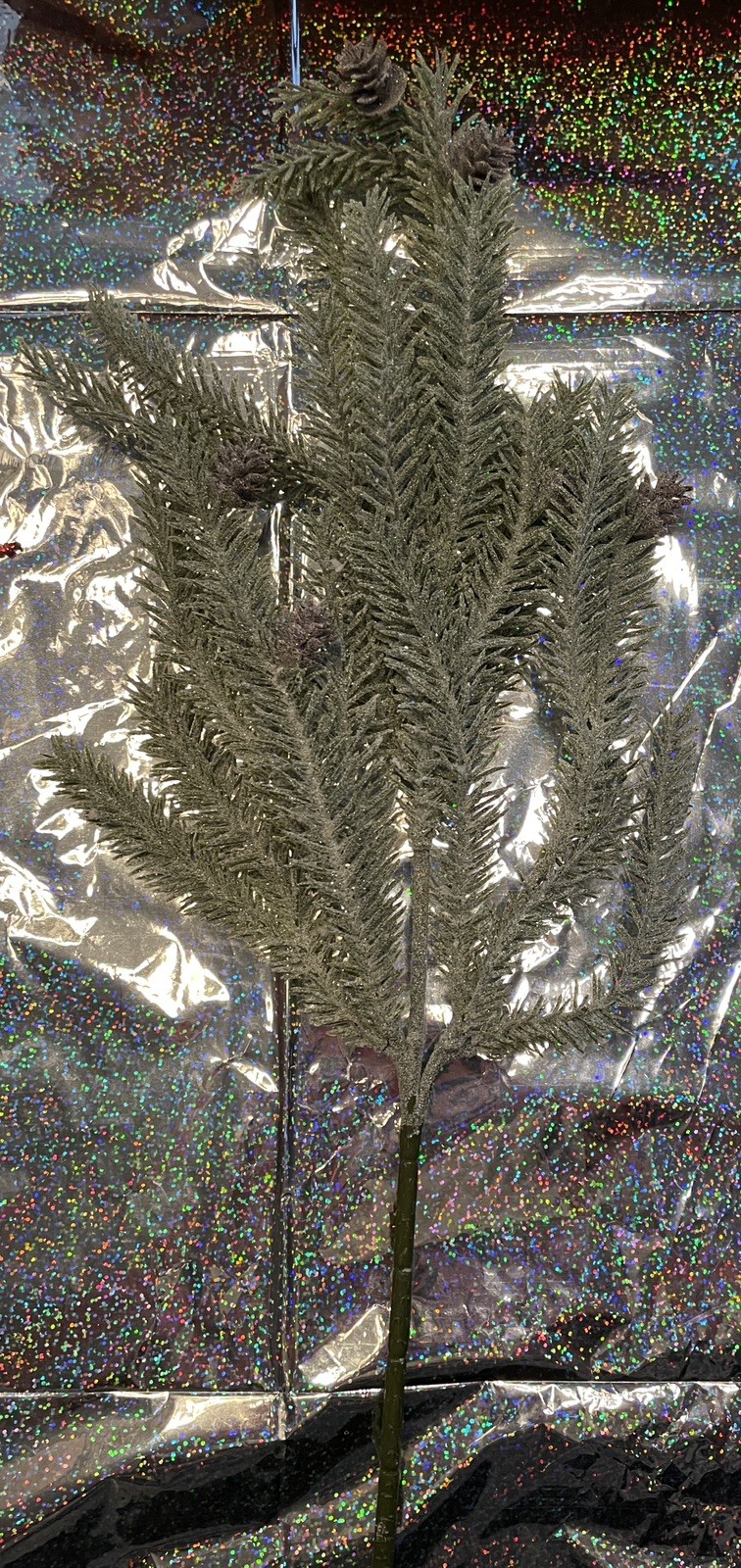 Artificial Evergreen Branch Faux Sprig Faux Foliage Greenery Glitter SEA497B