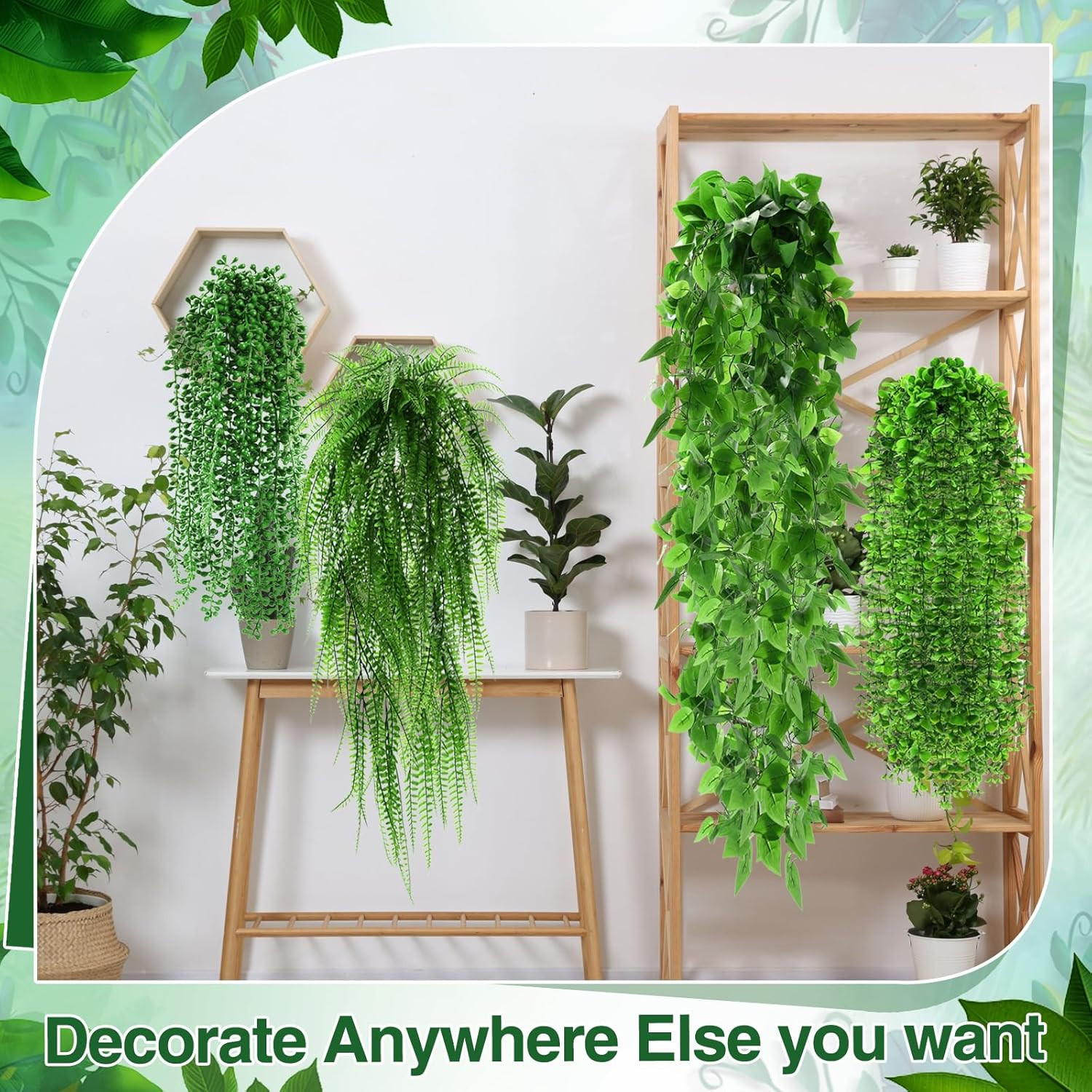48 Pcs Fake Hanging Plants – Ferns, Ivy, Eucalyptus & More for Indoor/Outdoor De