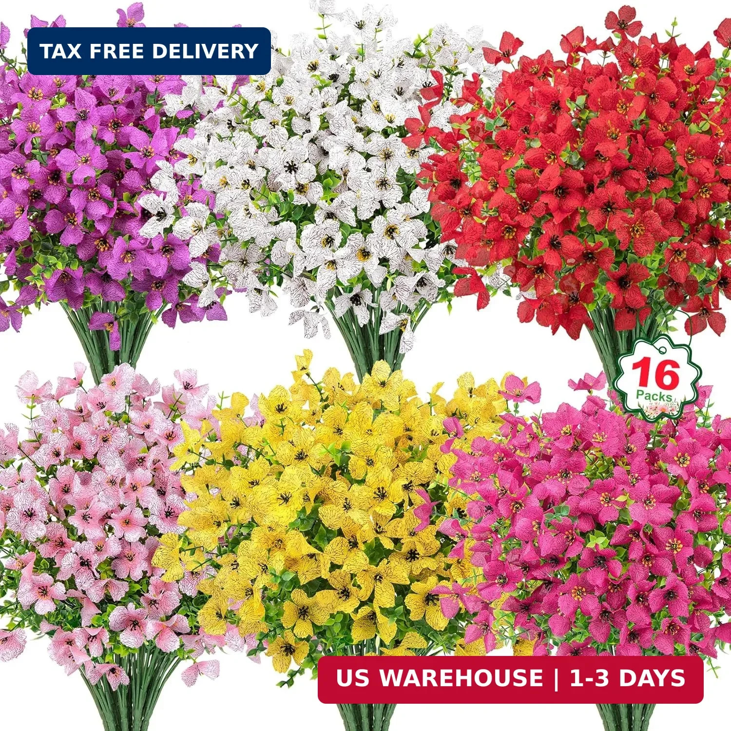 Ouddy Decor 16 Pcs Artificial Flowers for Outdoors Decorations Realistic Fake Si