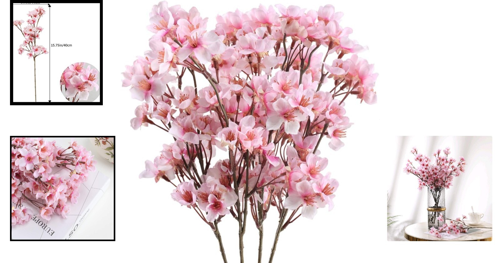 4Pcs Pink Artificial Cherry Blossom Branches, 15.7in Faux Spring Flowers for …