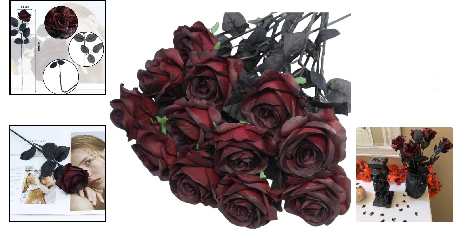 Artificial Roses Flowers, 12 Pcs Fake Burgundy Rose in Bulk, Long Stem Realis…