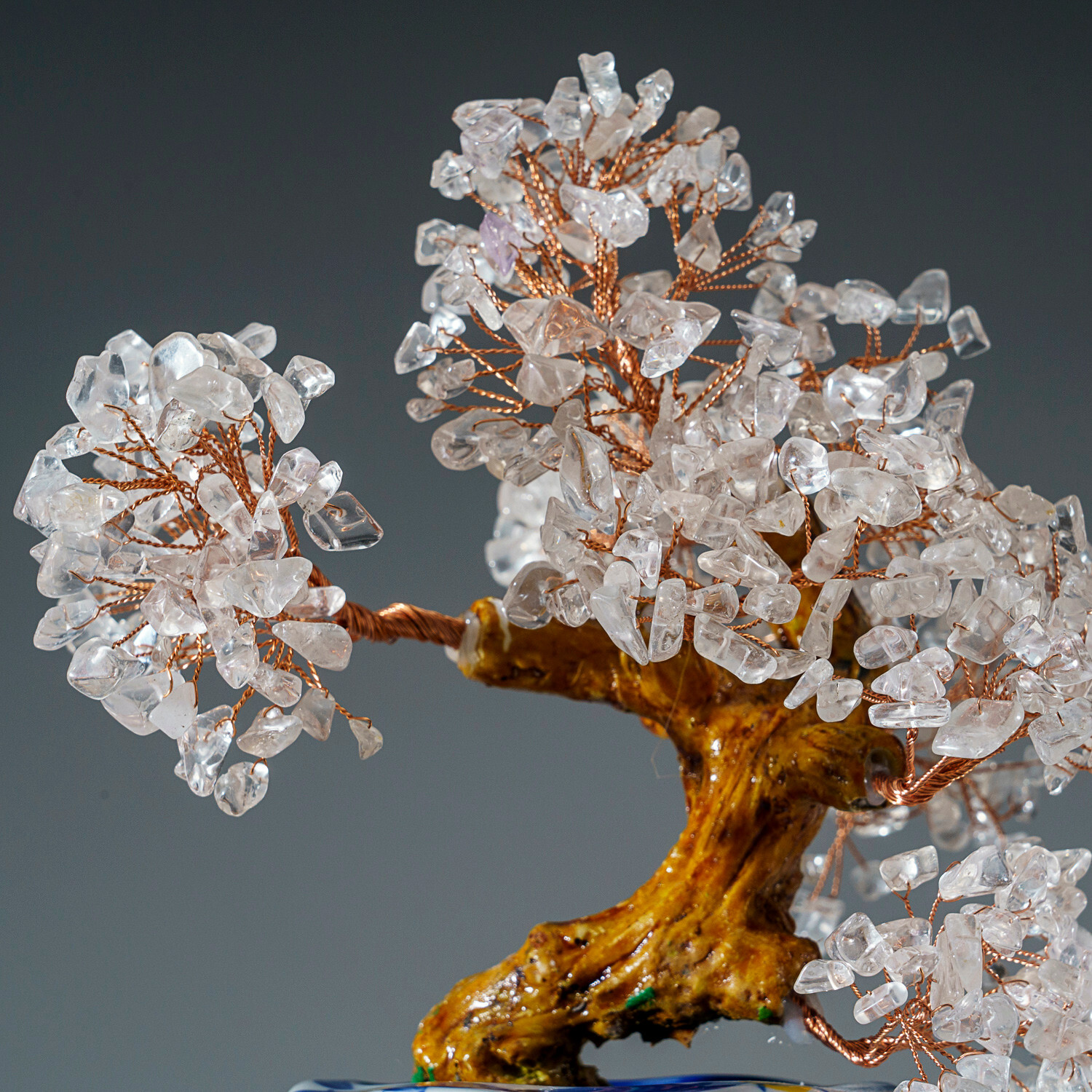 Genuine Quartz Gemstone Bonsai Tree in Round Ceramic Pot (8.5”)