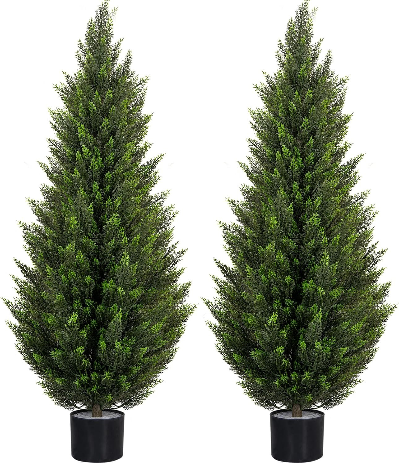 3FT Artificial Cedar Topiary Trees with Rustic Barrel Planter, Outdoor Indoor Re