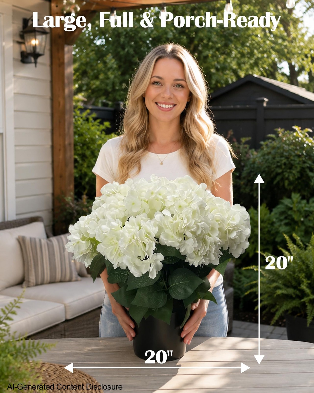 20” Artificial Hydrangea Plants Outdoor in Pots, UV Resistant Faux Hydrangea …