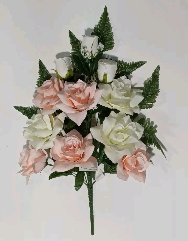 Peach Cream Silk Rose Flower 20″ Mixed Bush Bridal Wedding Home Decor BP2135