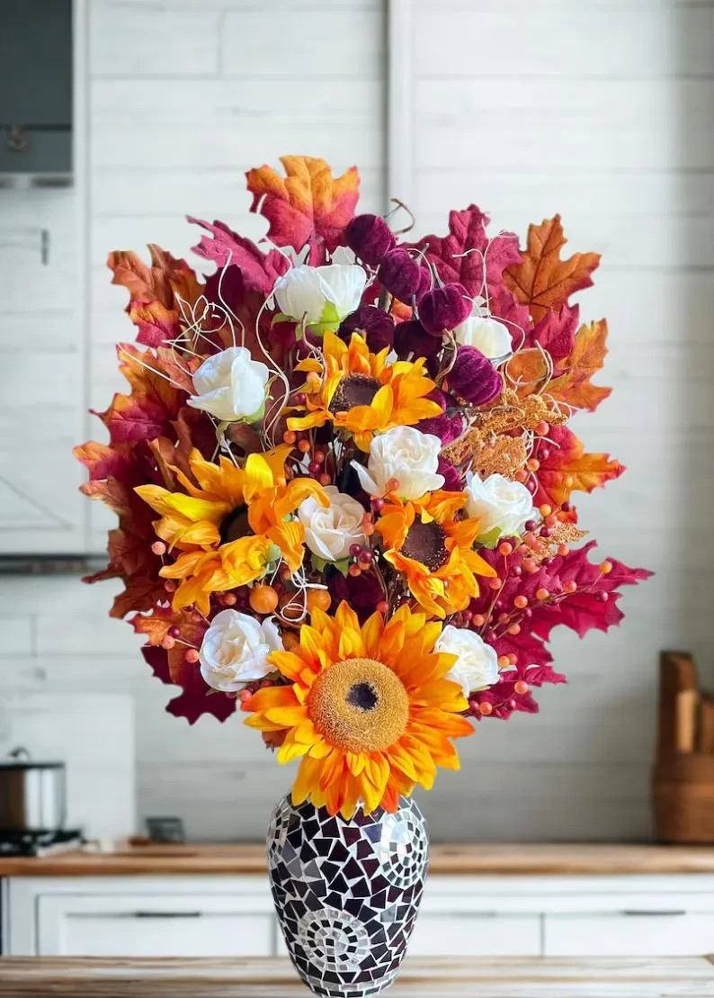 Sunflower Floral Arrangement: Fancy Fall Home Decor, Thanksgiving Centerpiece