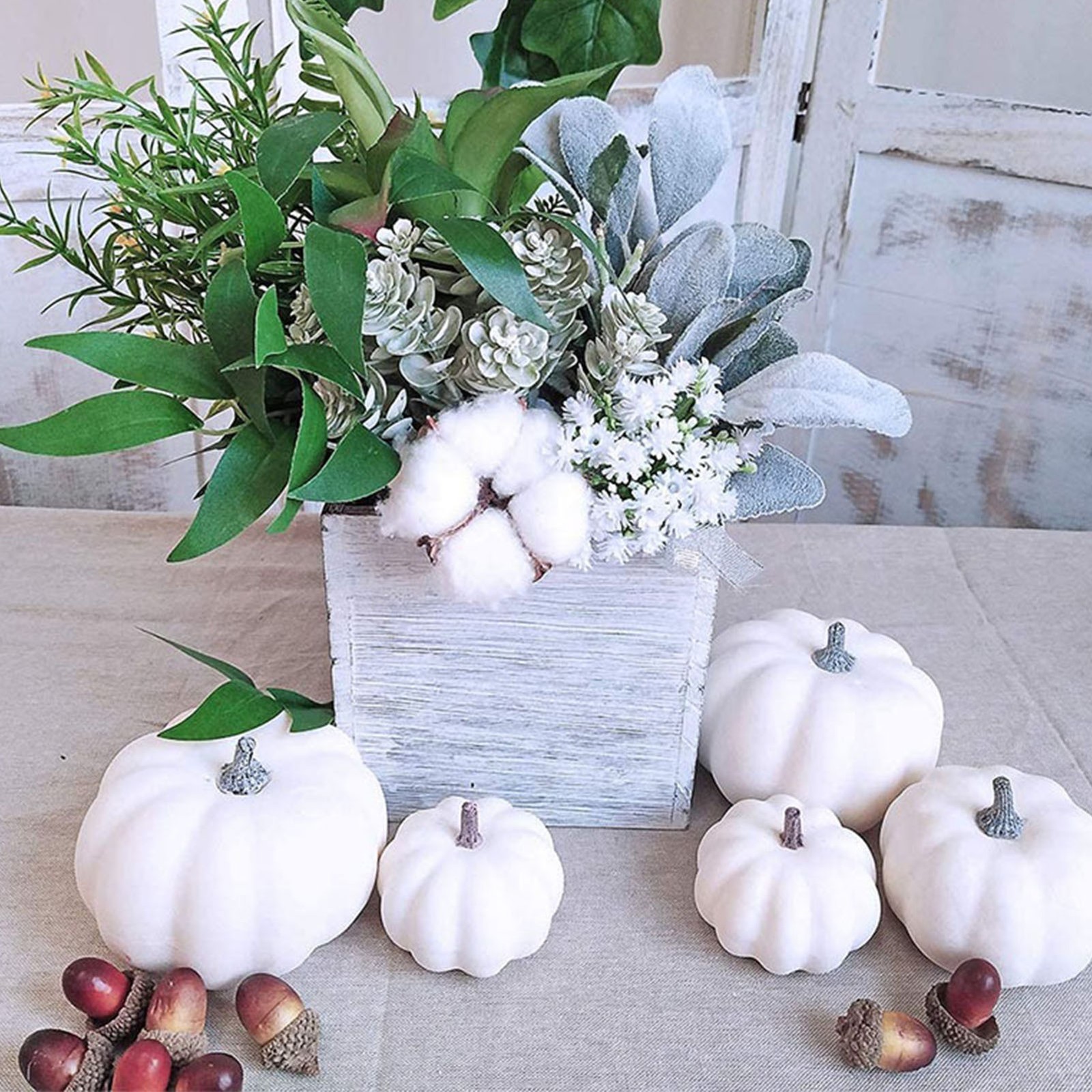↑12Pcs White Artificial Pumpkins Assorted Bulk Table Decor Lifelike For All