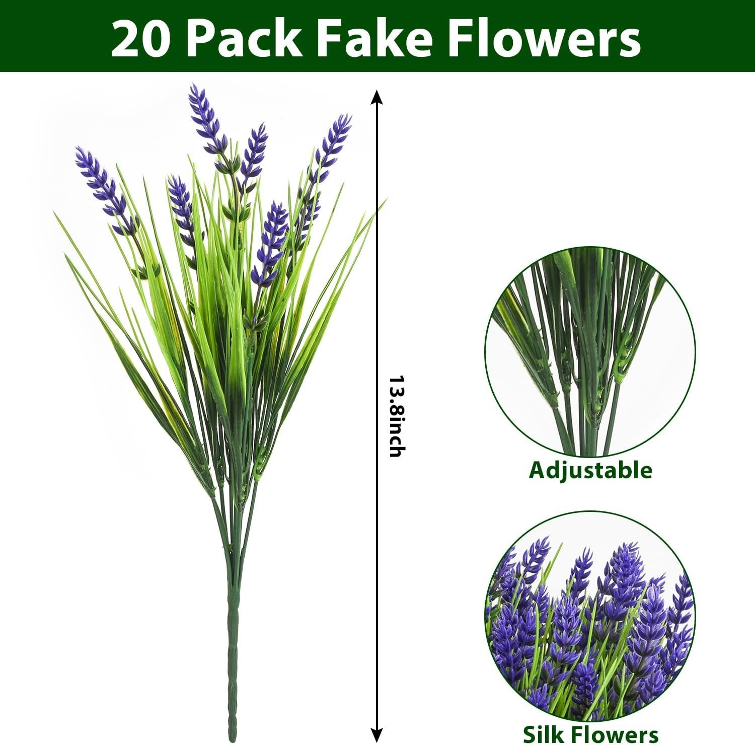 20 Artificial Plants Outdoor, UV Resistant Fake Flowers, Home Decoration Purple