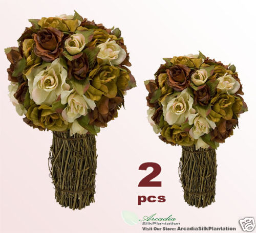 2 Artificial 12″ Rose Topiary Flower Arrangement 9BRBE Décor