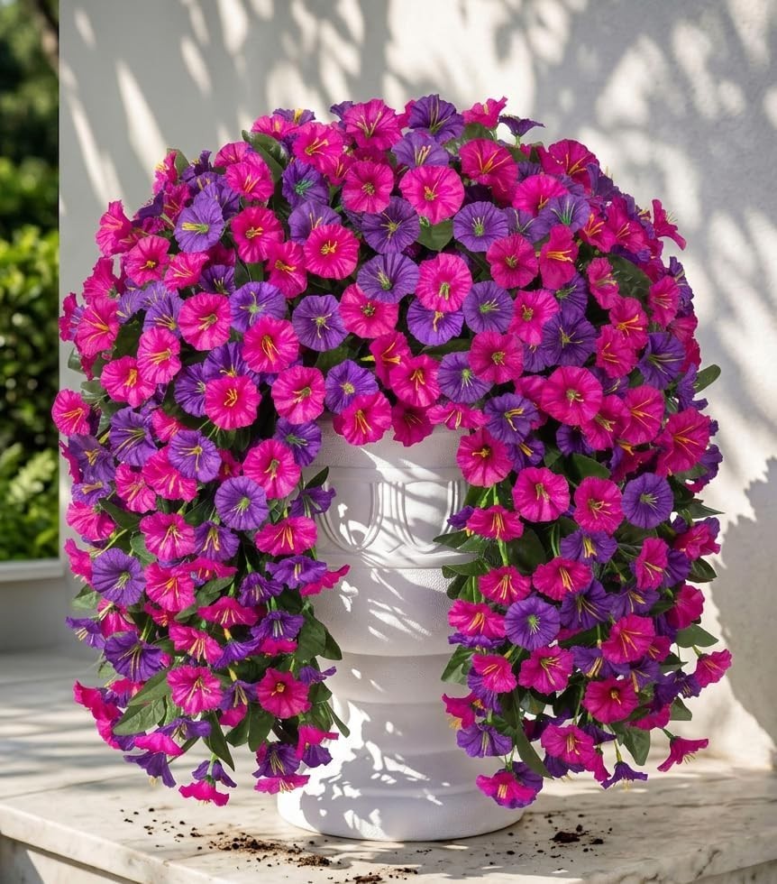 Elegant Outdoor Faux Silk Flower Vines – 2PCS UV Resistant Dark Purple & Fuchsia