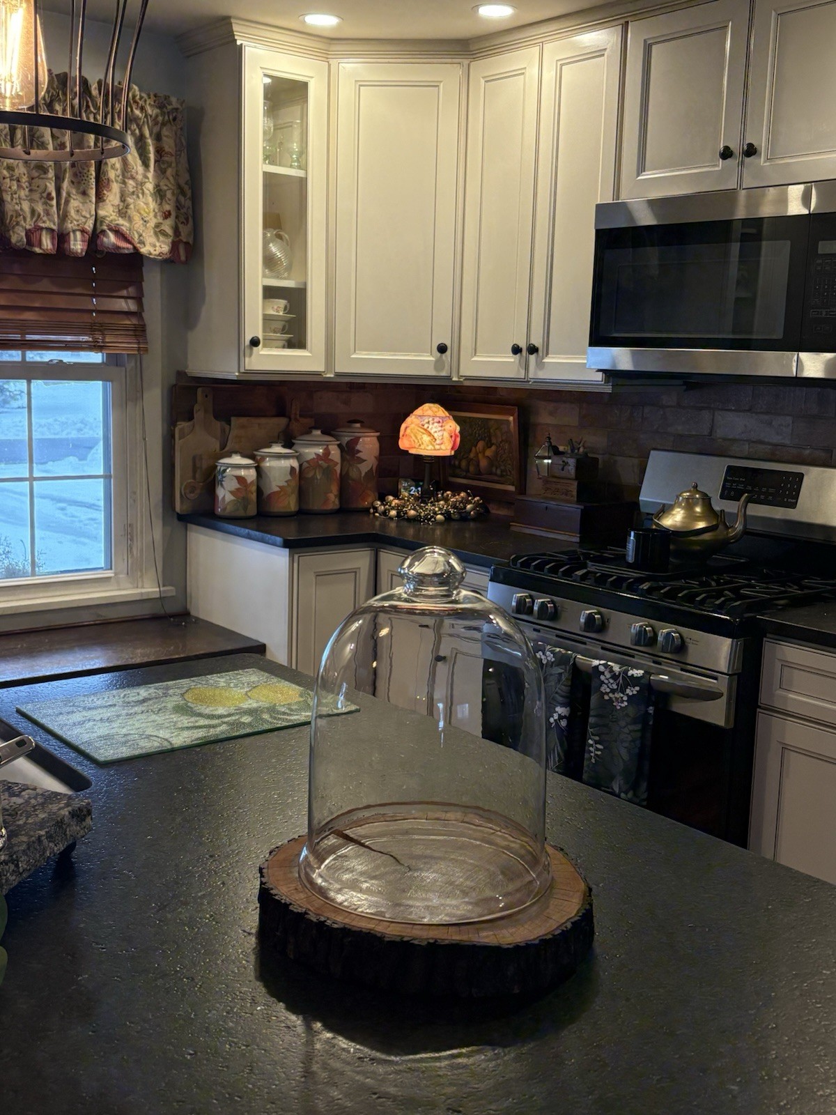 Glass Terrarium Cloche Dome Cover with Top Knob Rustic Wood Base Live Edge