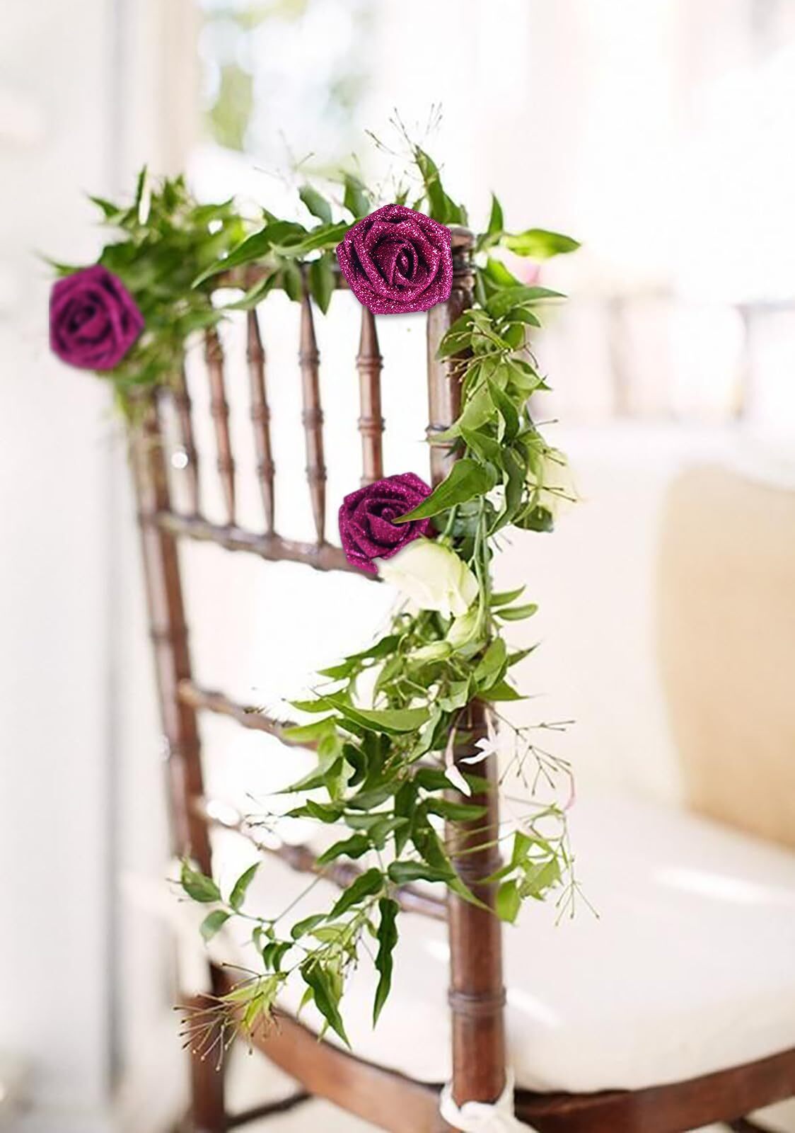 25-Piece Glitter Roses Deep Pink Foam with Stems for Wedding Party Decor