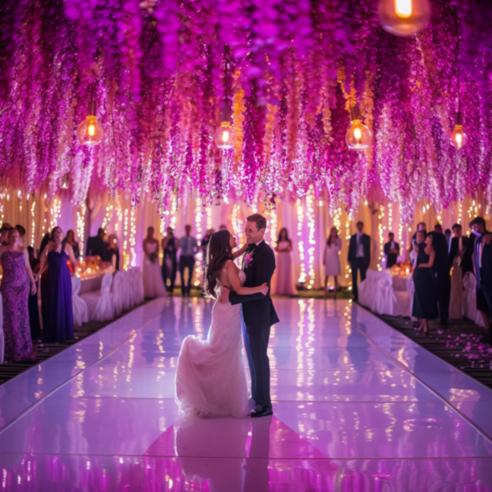 24pcs Hot Pink Wisteria Vines – 72 Branches Hanging Floral Wedding Backdrop Deco
