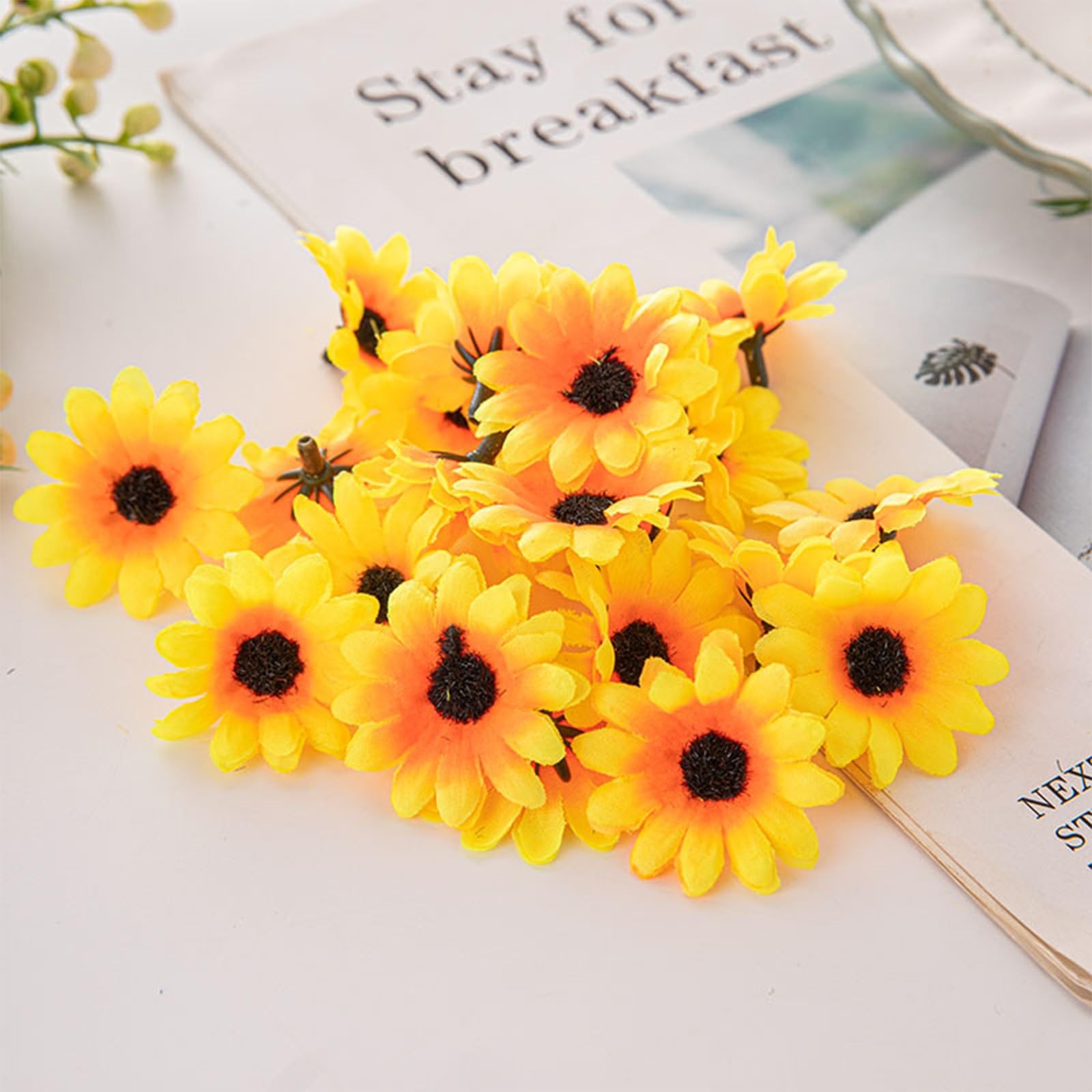 Yellow Sun Flower Heads 100 PCS Artificial Mini Daisy Fabric Sunflower Craft