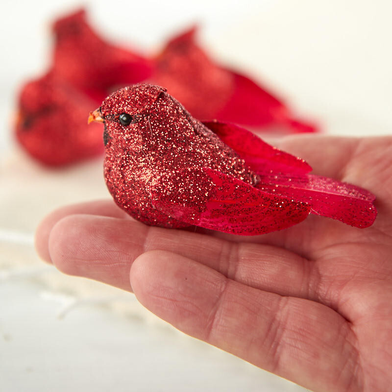 Pack of 12 Sparkling Glittered Red Feathered 3″ Cardinal Birds