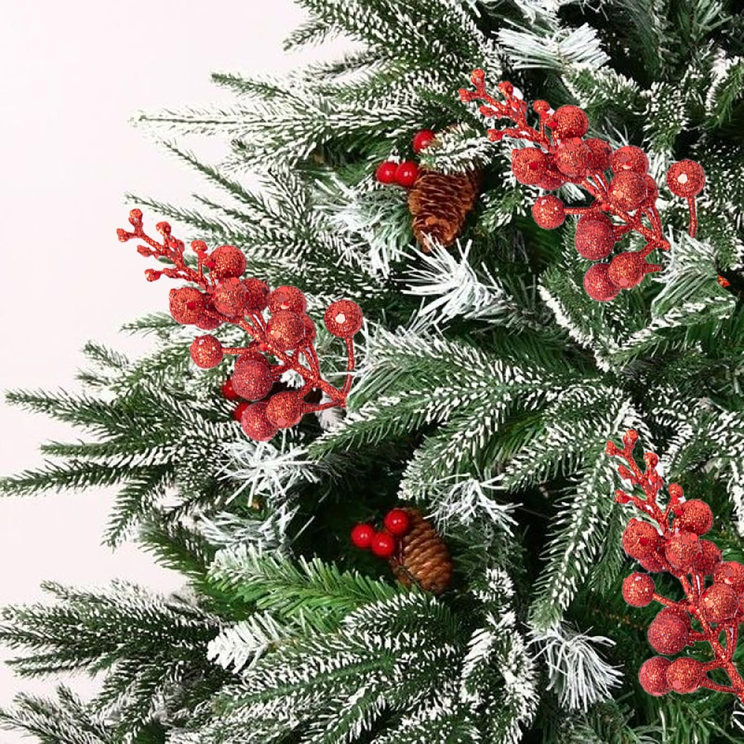Christmas Tree Decorations, Red Christmas Glitter Stems 8 Inch, Artificial Ch…