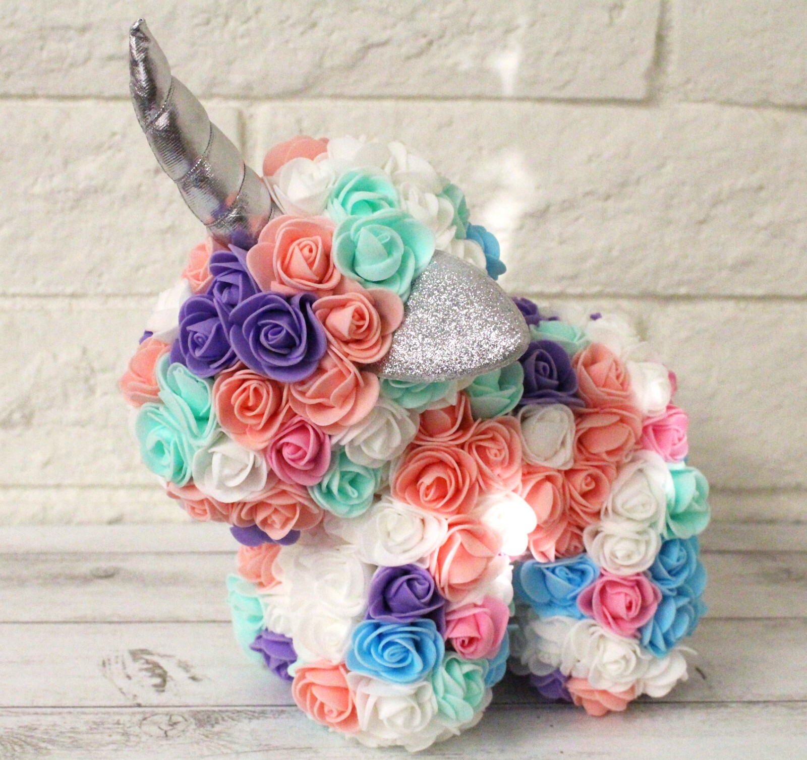 9in Foam Rose Unicorn Birthday Valentine Wedding Romantic Gift Teal Rainbow +Box