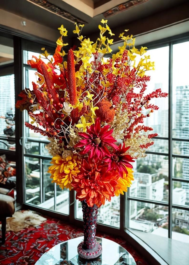 Fancy Fall Floral Arrangement: Thanksgiving Table Centerpiece, Fall Home Decor