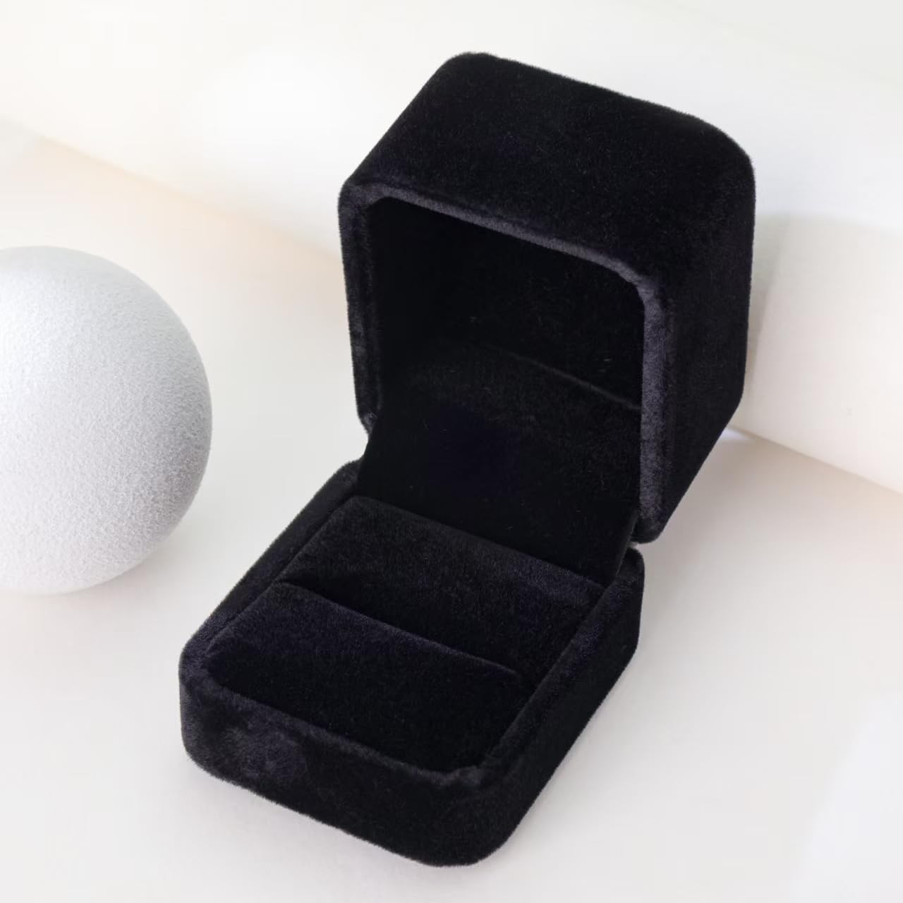 Niche-Finds Black Velvet Ring Box – Luxury Soft 2.5 x 2 x 2 inches,