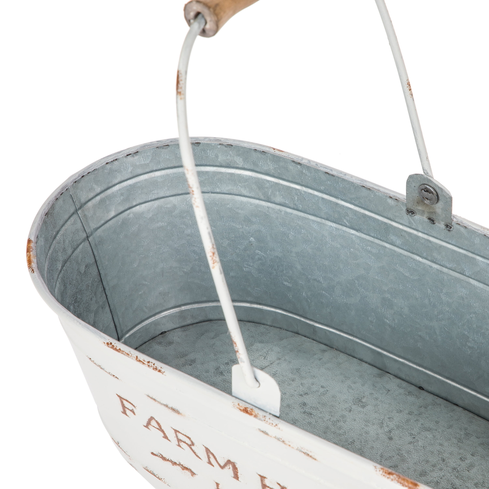 White Oval Farmhouse Bucket for Artificial Floral with Handle Home Décor