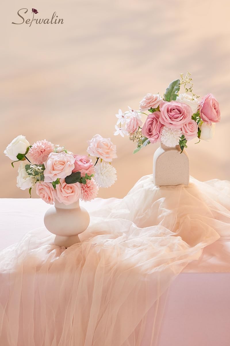 Artificial Flowers Fake Silk Mixed Roses Blush Pink White Combo Wedding