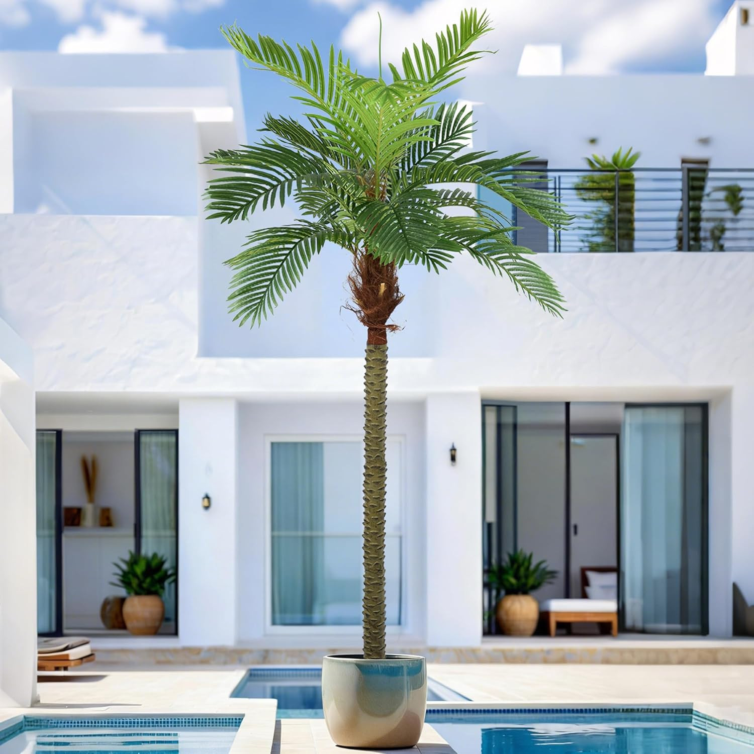 8Ft Artificial Palm Tree – Faux Triple Phoenix for Indoor/Outdoor Decor