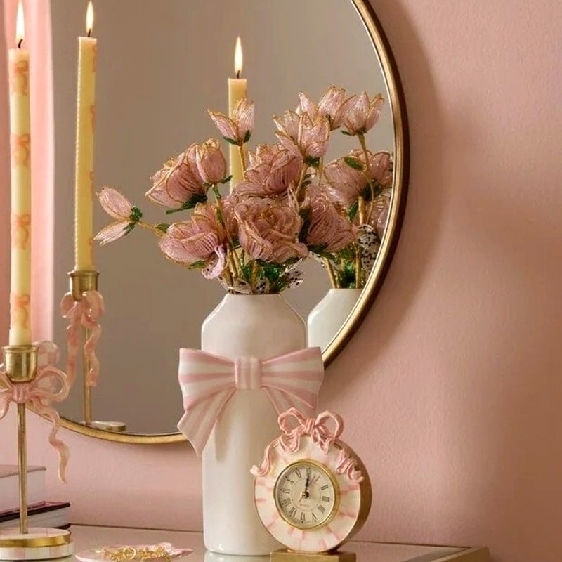 NEW MacKenzie-Childs Pink Rose Beaded Flower Stems Set of 4