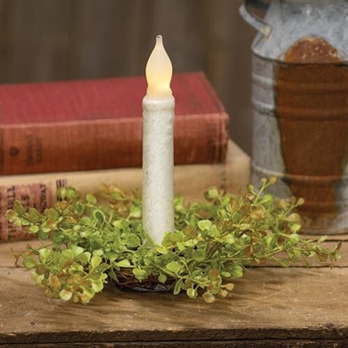 New Spring Leaves LIGHT GREEN BABY TEARS TAPER CANDLE RING Wreath 2″