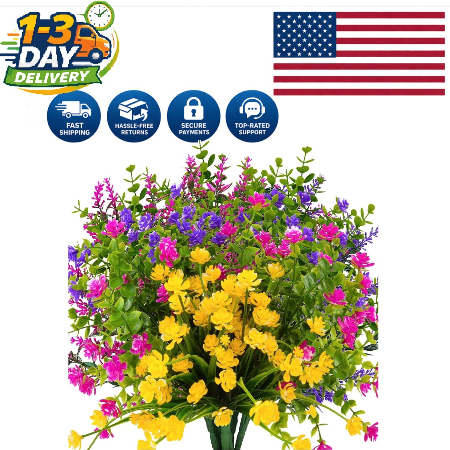 Lifelike Faux Flower Collection – 12 Bundles UV Resistant for Indoor/Outdoor Use