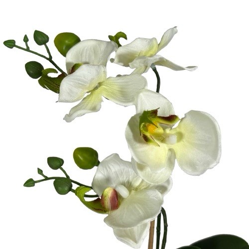Potted Orchid Plant Faux Phalaenopsis Flowers Realistic Home Decor in Stone Pot