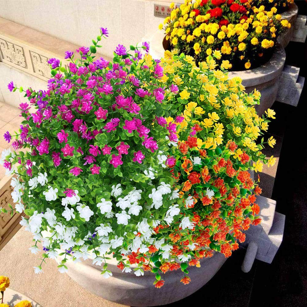KLEMOO Artificial Flowers Fake Outdoor UV Resistant Boxwood Plants Shrubs 4 P…
