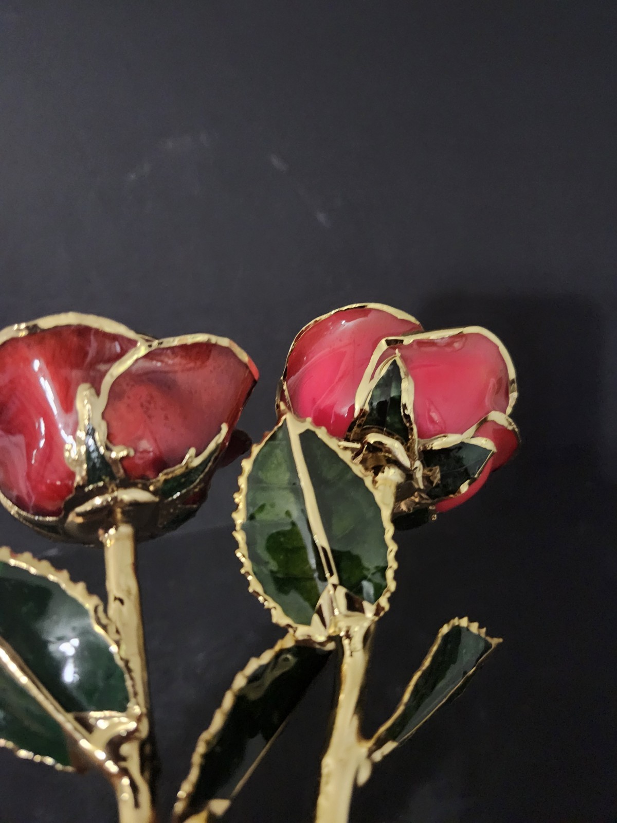 Red ToneRose Preserved in Lacquer with 24k Gold Plating on Petals,Stem Set Of 2
