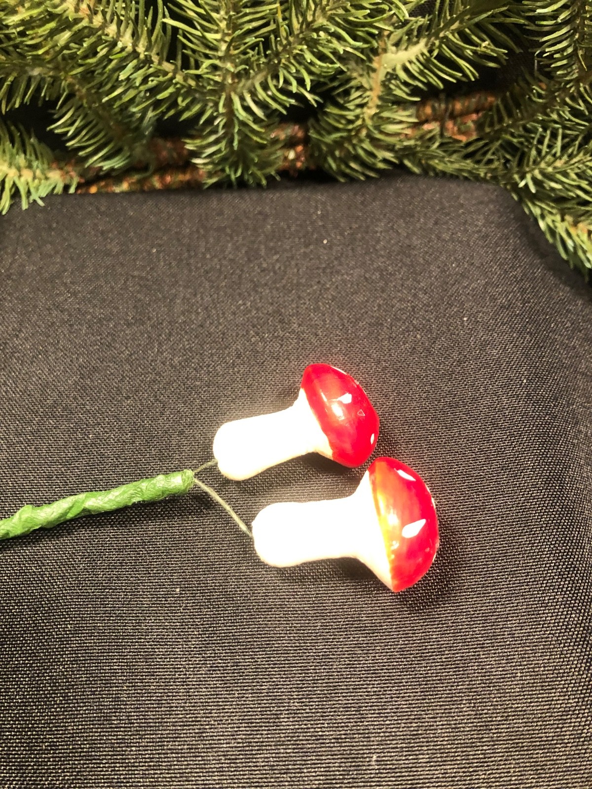 Vintage Floral Pick~ Mini Red Mushroom Floral Pick~ Spun Cotton & Paint