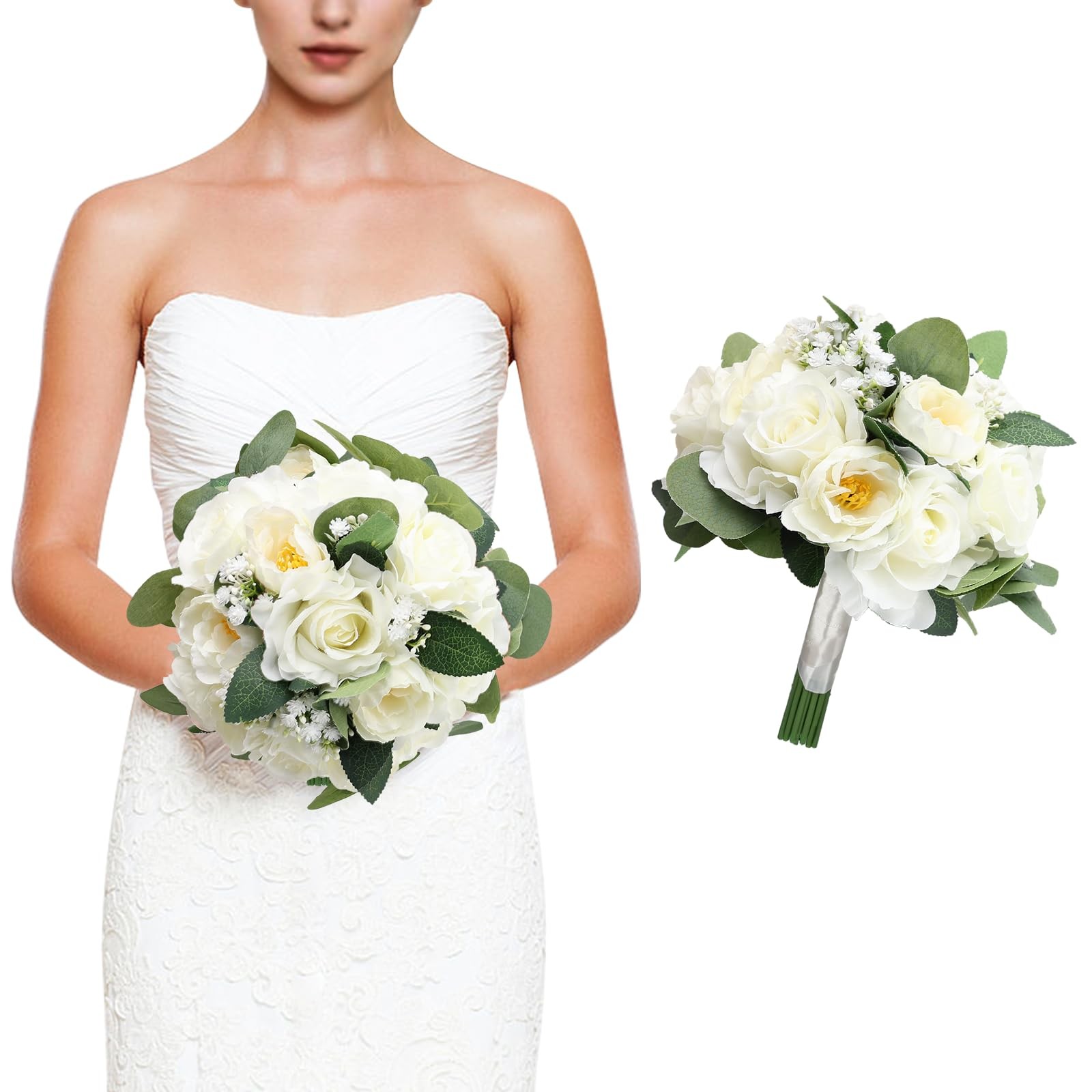 11 Inch White Bridesmaid Bouquets Artificial Flowers Wedding Bridal Shower