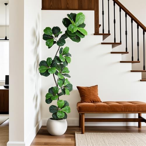 Articifial Fiddle Leaf Tree, 7ft Faux Plant Fake Ficus Lyrata Trees with 7ft-S