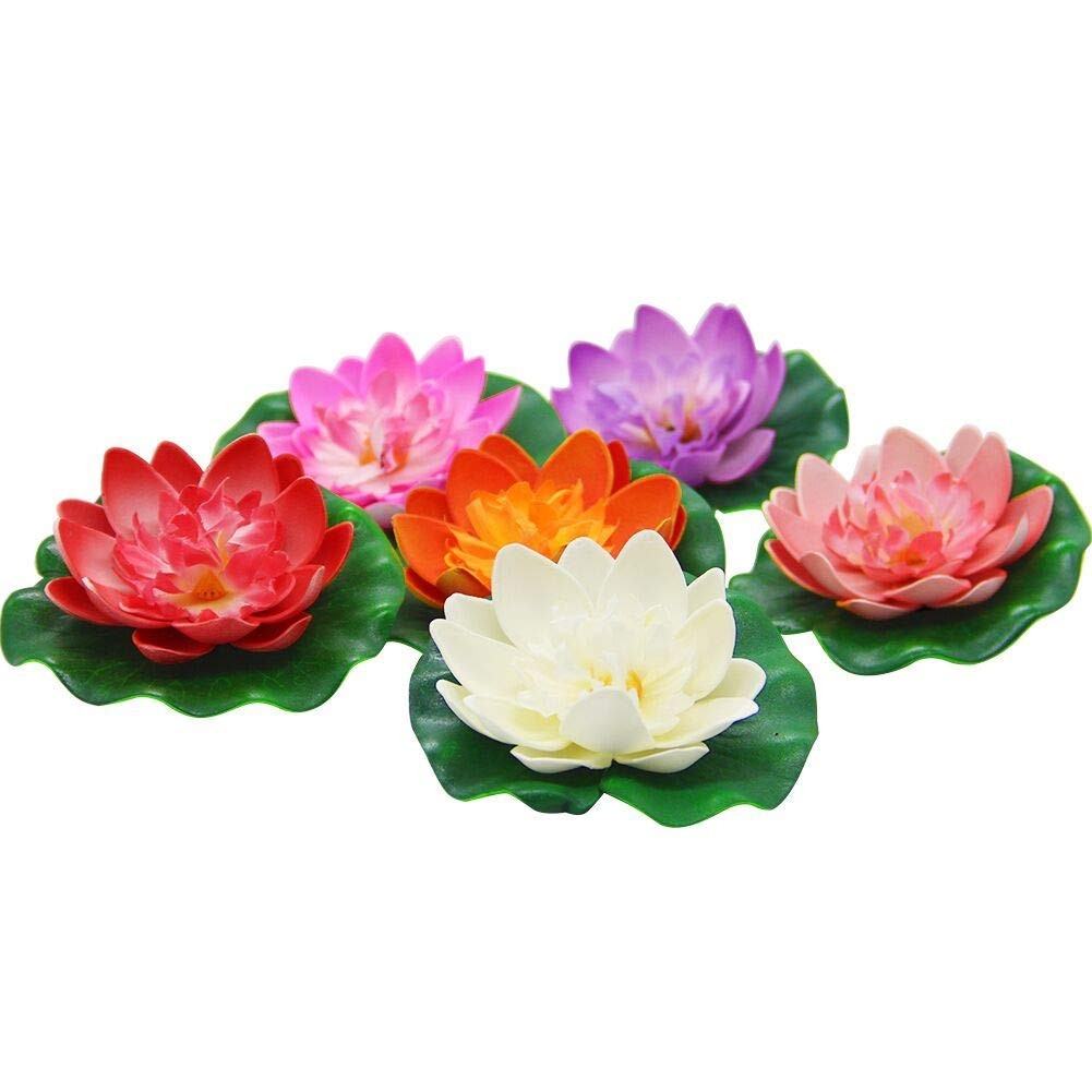 12 Pcs Artificial Floating Foam Lotus Flower with Water Lily Pad, Lifelike Or…
