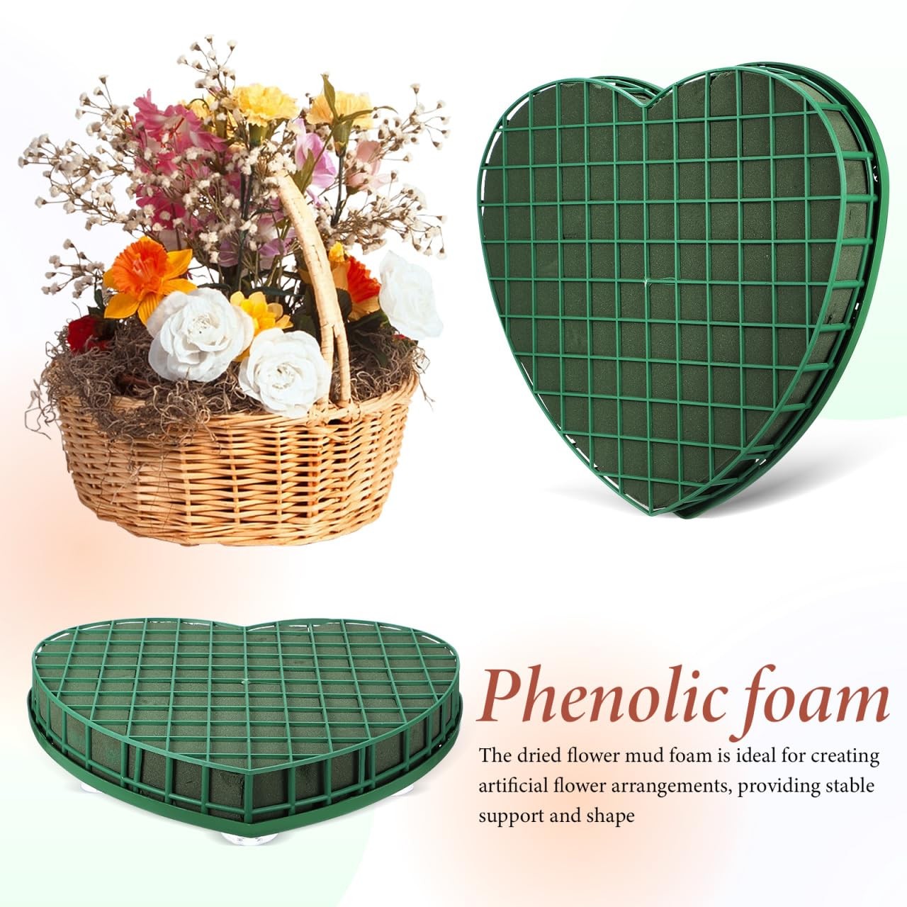 Wedding Car Floral Mud Plate Large Heart Shaped Foam Block 12.6×11.8×1.6 Inch