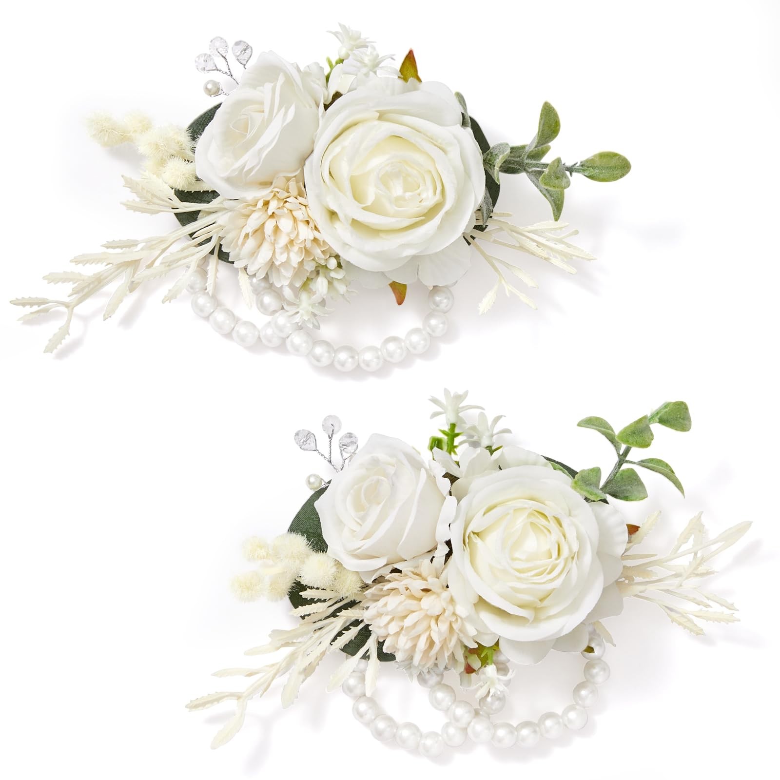 2 PCS White Wrist Corsage Wedding Wristlet Bridesmaid Artificial Flowers